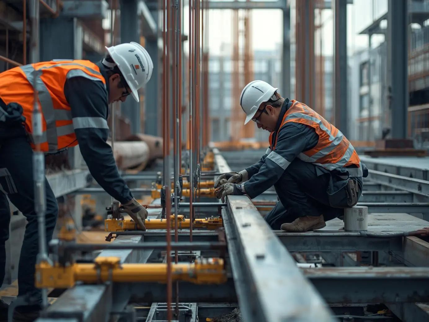 整備された美しい街並みと青空に向かって伸びる新しい橋の風景